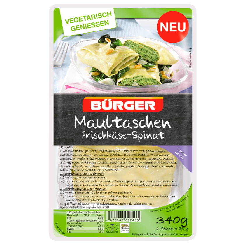 Bürger Maultaschen Frischkäse-Spinat 4x85g